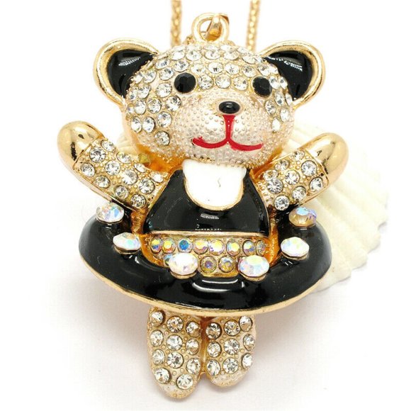 TEDDY BEAR Ballet Dancer Rhinestone Necklace - Picture 1 of 4